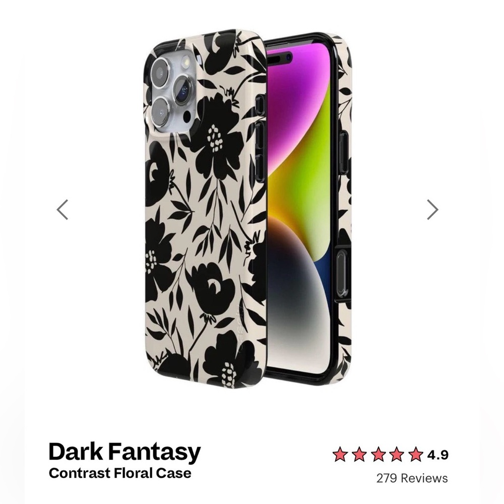 Casely iPhone 15pro- Dark Fantasy Floral iPhone 15pro Case - Black and Cream